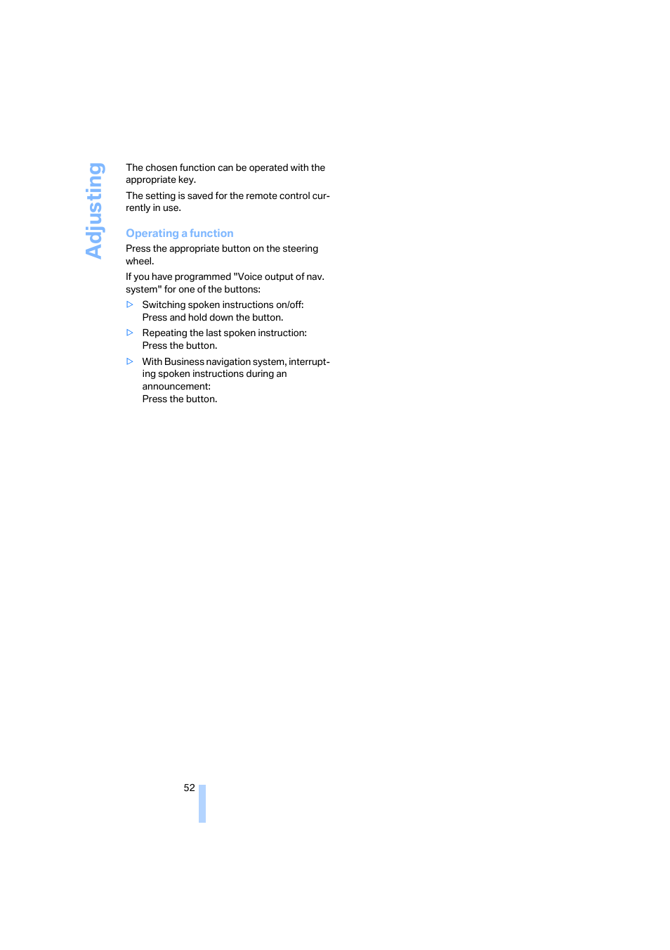 Adju sting | BMW 530XD User Manual | Page 53 / 248