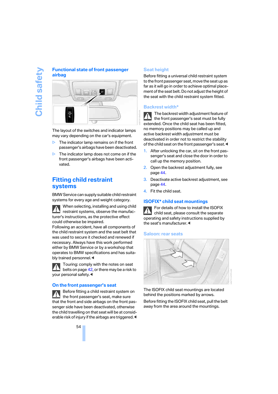 Fitting child restraint systems, Ch ild safety | BMW 530XD User Manual | Page 55 / 248