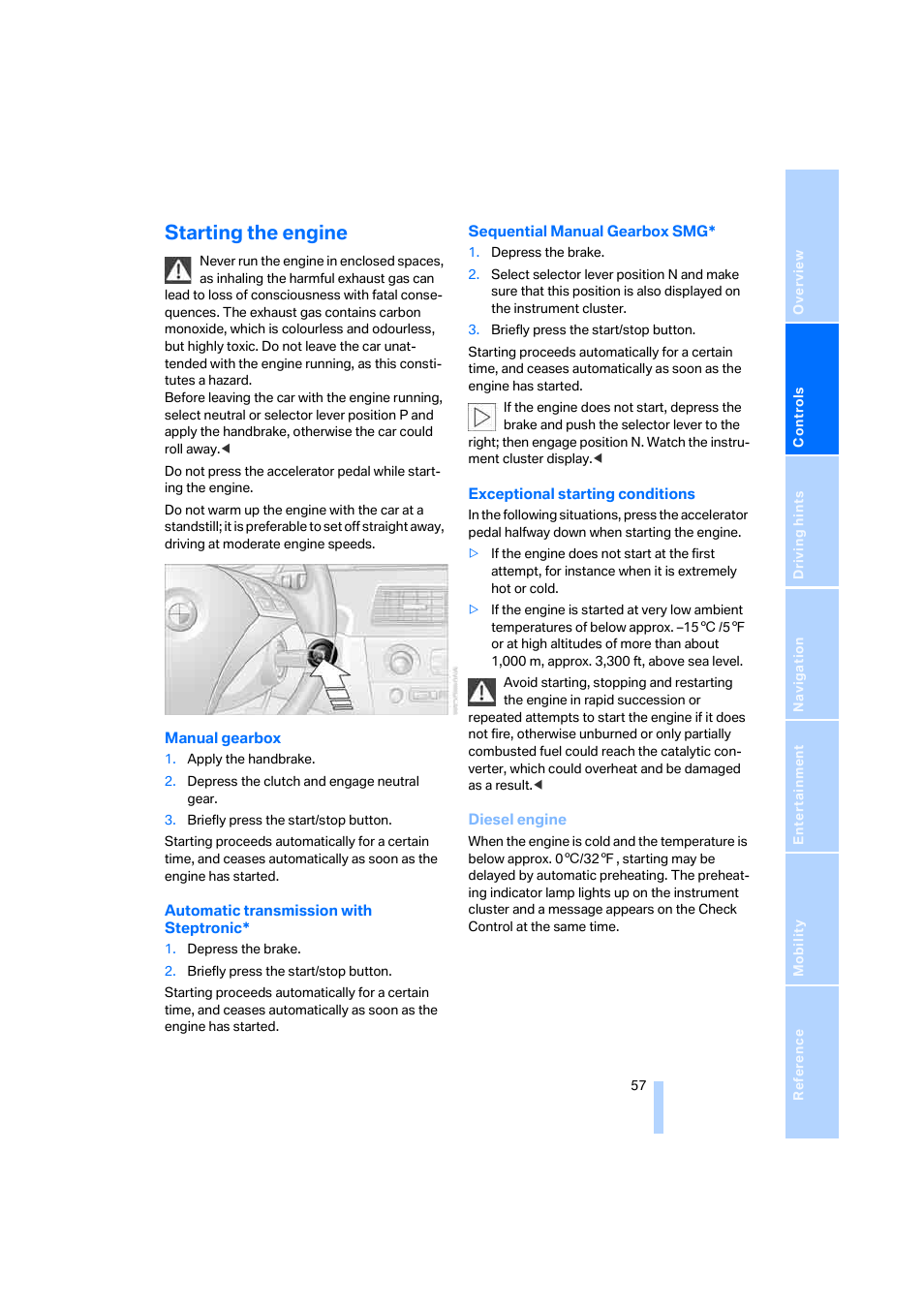 Starting the engine | BMW 530XD User Manual | Page 58 / 248