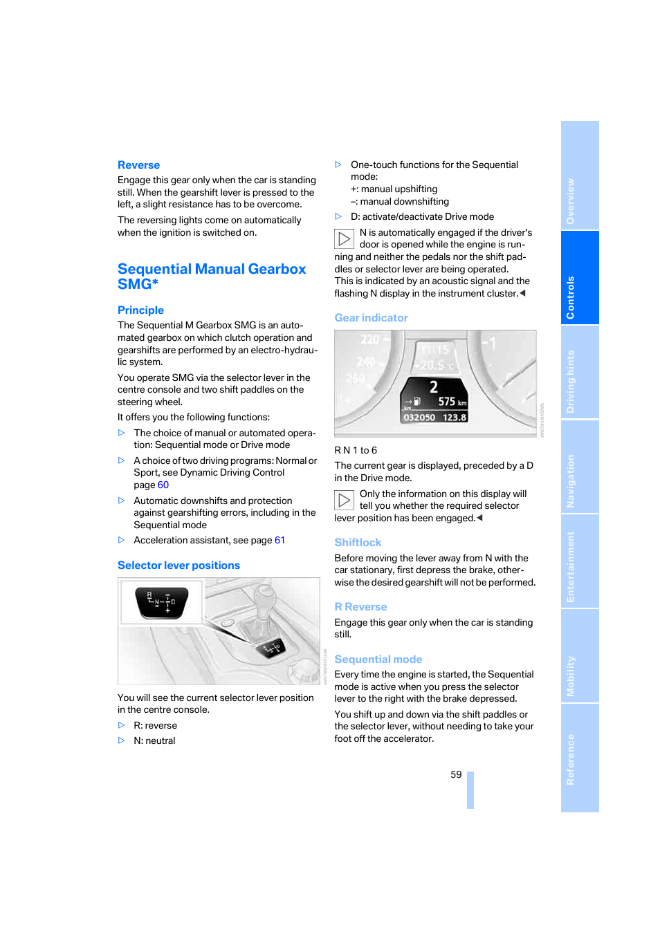 Sequential manual gearbox smg | BMW 530XD User Manual | Page 60 / 248