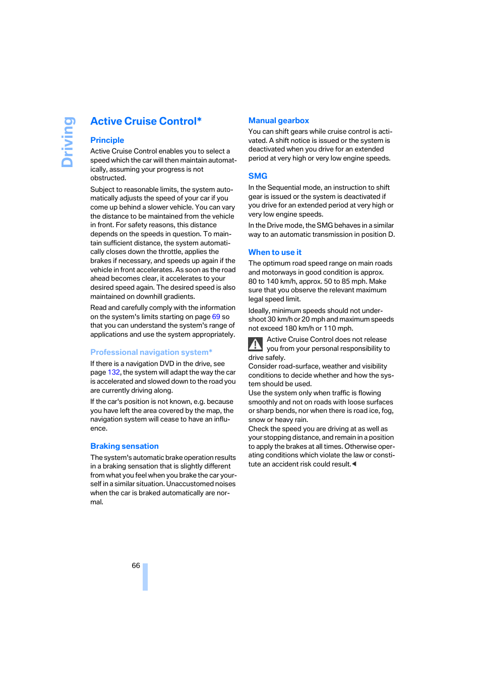 Active cruise control, Driving | BMW 530XD User Manual | Page 67 / 248