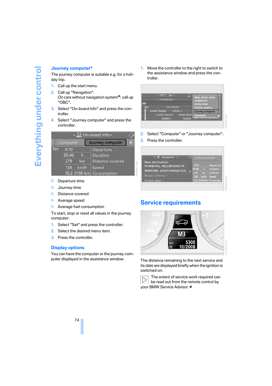 Service requirements, Eve ryth ing un de r co nt rol | BMW 530XD User Manual | Page 75 / 248