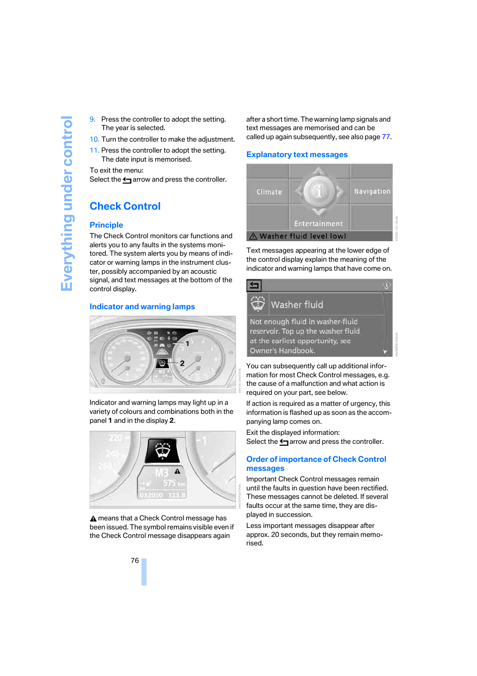 Check control, Eve ryth ing un de r co nt rol | BMW 530XD User Manual | Page 77 / 248