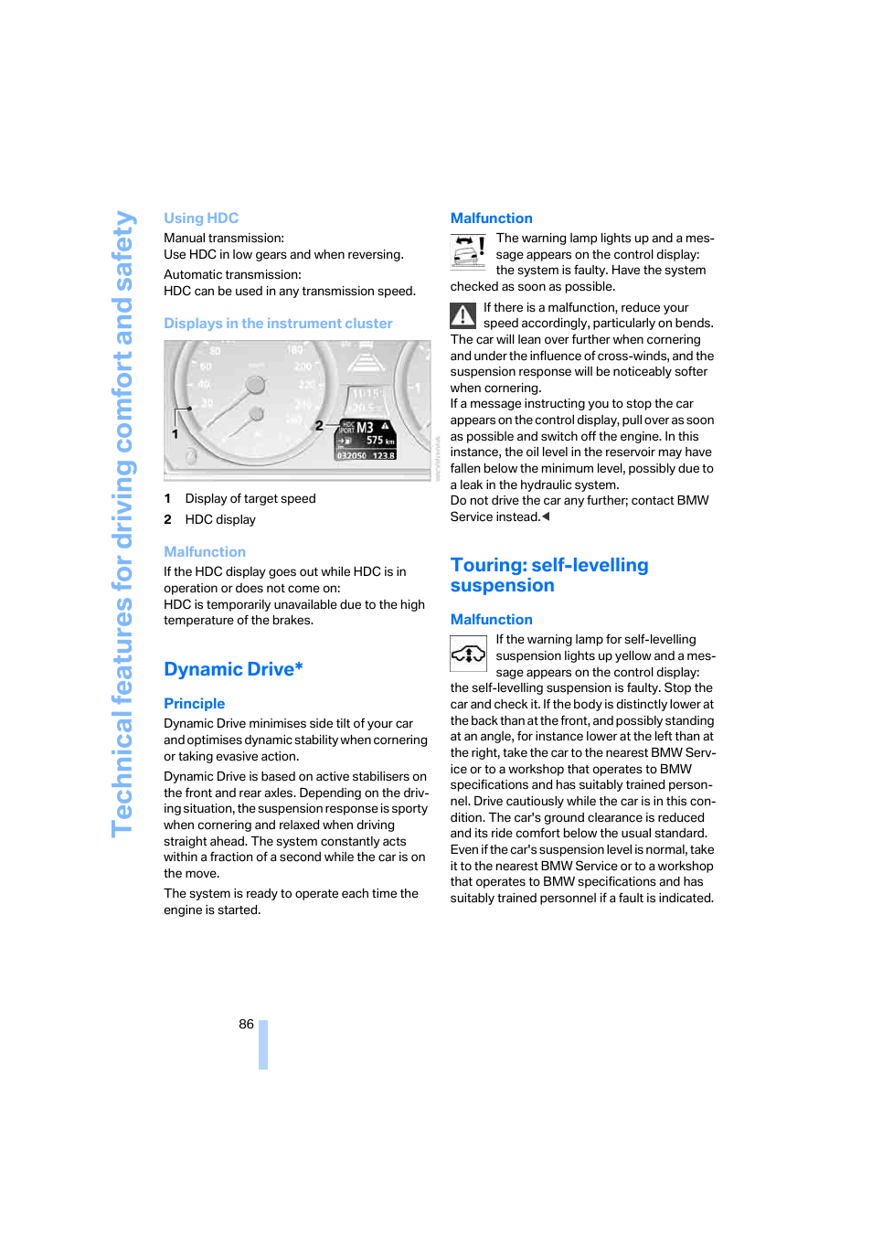 Dynamic drive, Touring: self-levelling suspension | BMW 530XD User Manual | Page 87 / 248