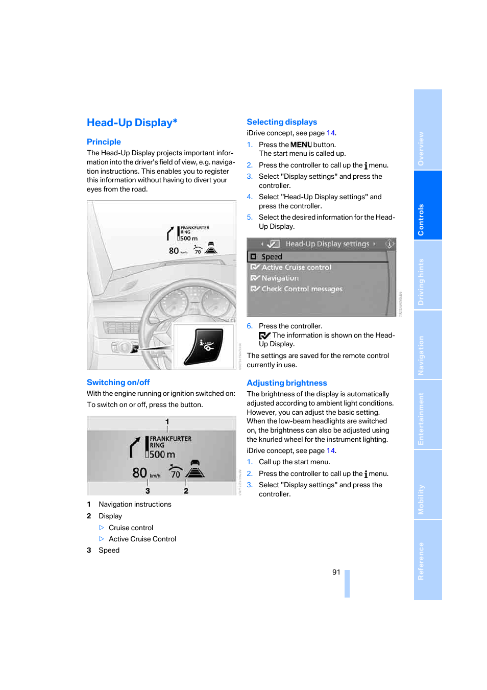 Head-up display | BMW 530XD User Manual | Page 92 / 248