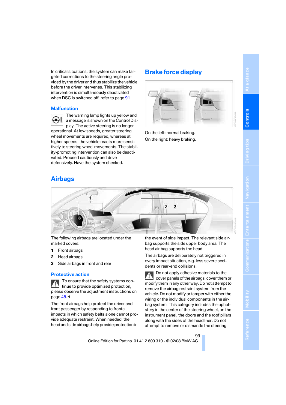 Brake force display, Airbags | BMW AG 528XI User Manual | Page 101 / 292