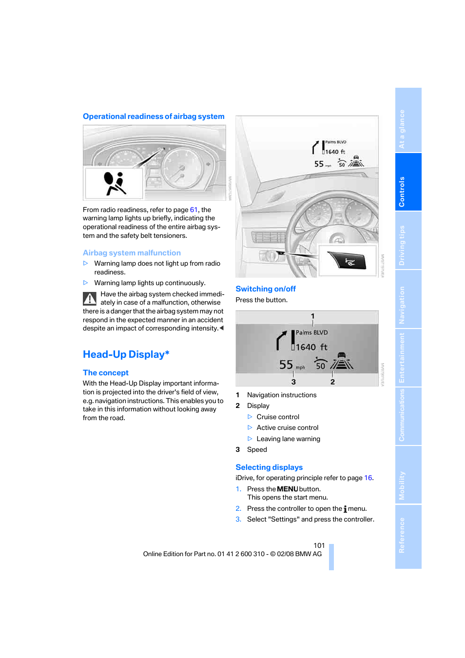 Head-up display | BMW AG 528XI User Manual | Page 103 / 292