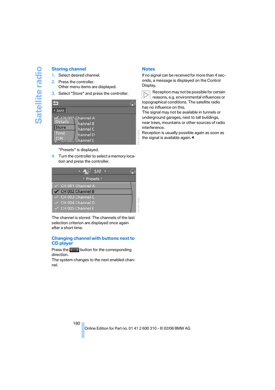 Sa tellite radi o | BMW AG 528XI User Manual | Page 182 / 292