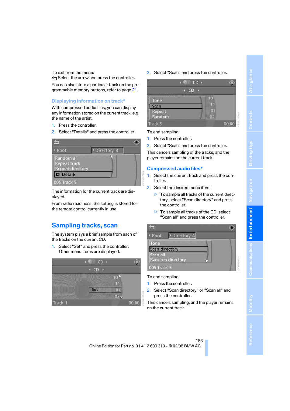 Sampling tracks, scan | BMW AG 528XI User Manual | Page 185 / 292