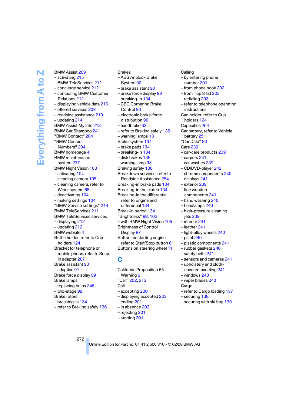 Everything from a to z | BMW AG 528XI User Manual | Page 274 / 292