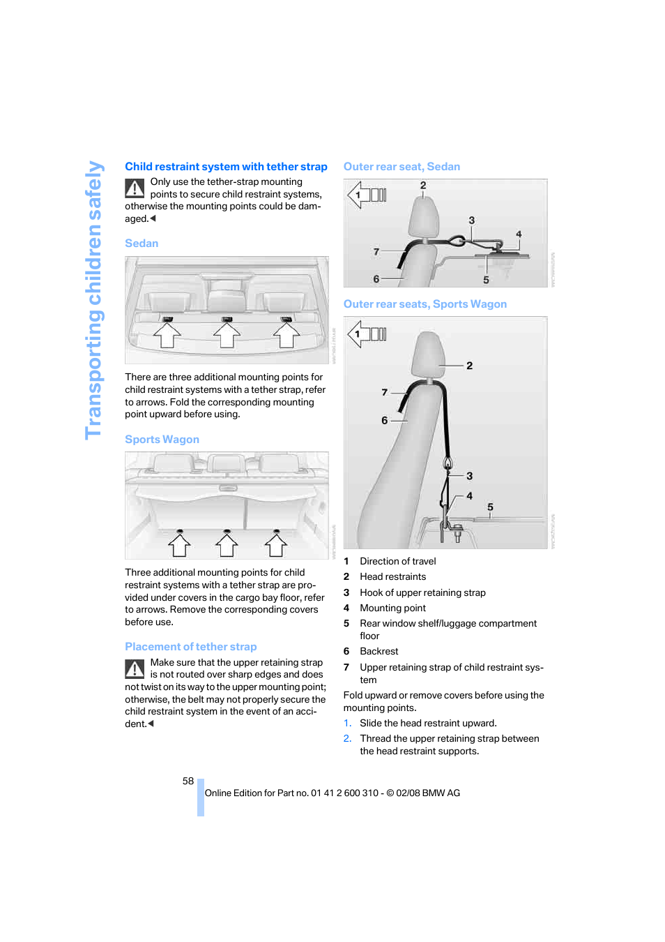 Transporting child ren safely | BMW AG 528XI User Manual | Page 60 / 292