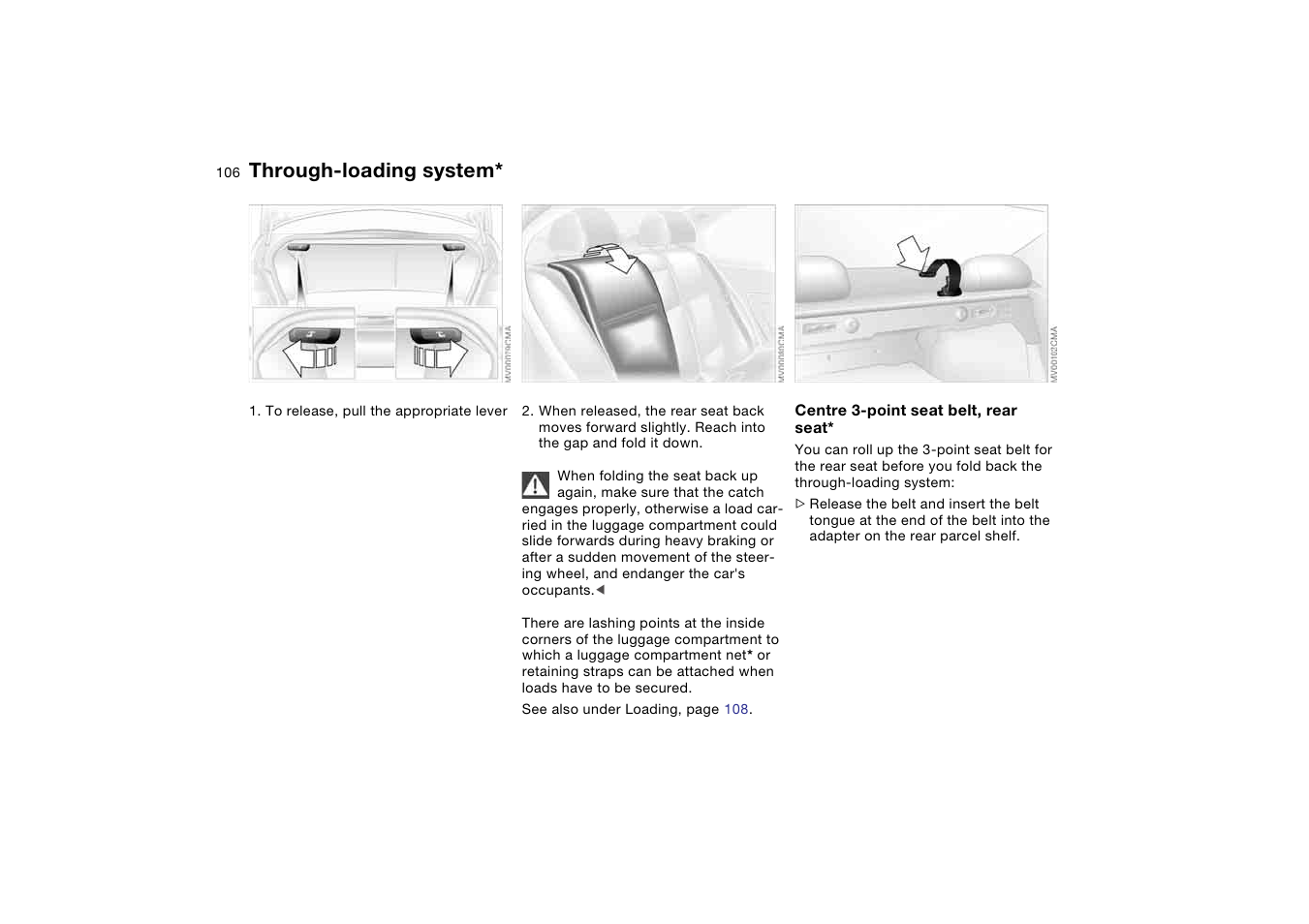 Loading and load-carrying, Through-loading system | BMW AG User Manual | Page 106 / 186