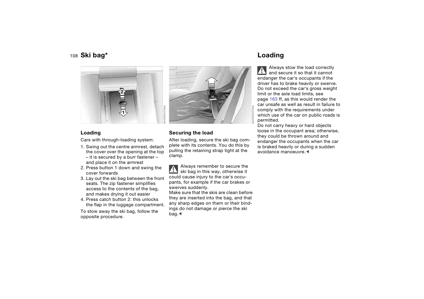 Loading, Ski bag | BMW AG User Manual | Page 108 / 186