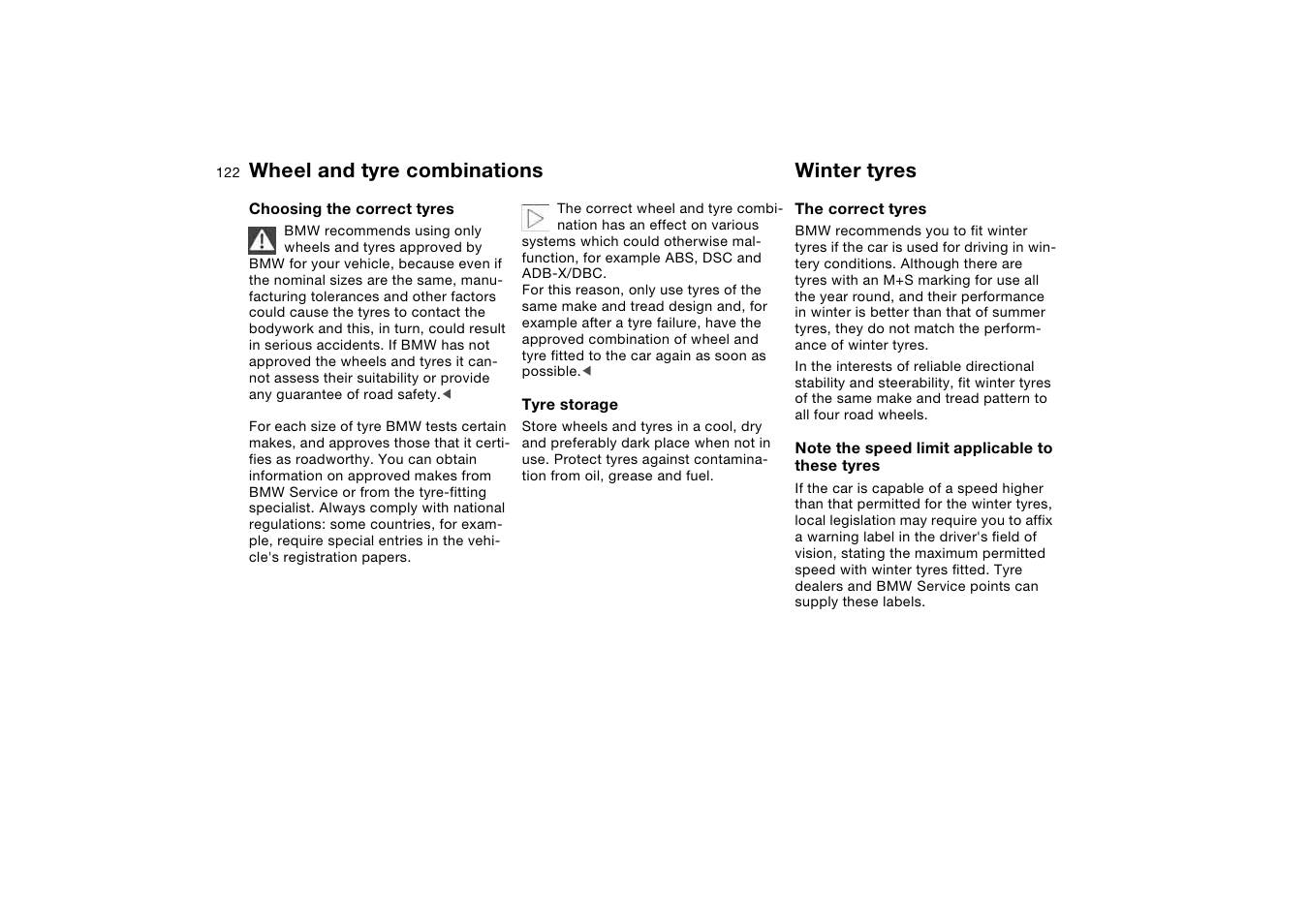 Wheel and tyre combinations, Winter tyres, Wheel and tyre | Combinations | BMW AG User Manual | Page 122 / 186