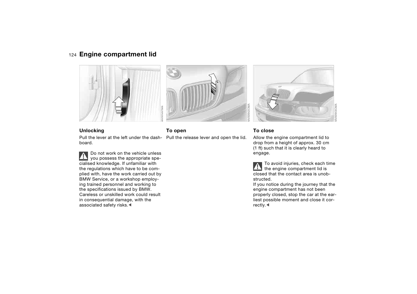 In the engine compartment, Engine compartment lid | BMW AG User Manual | Page 124 / 186