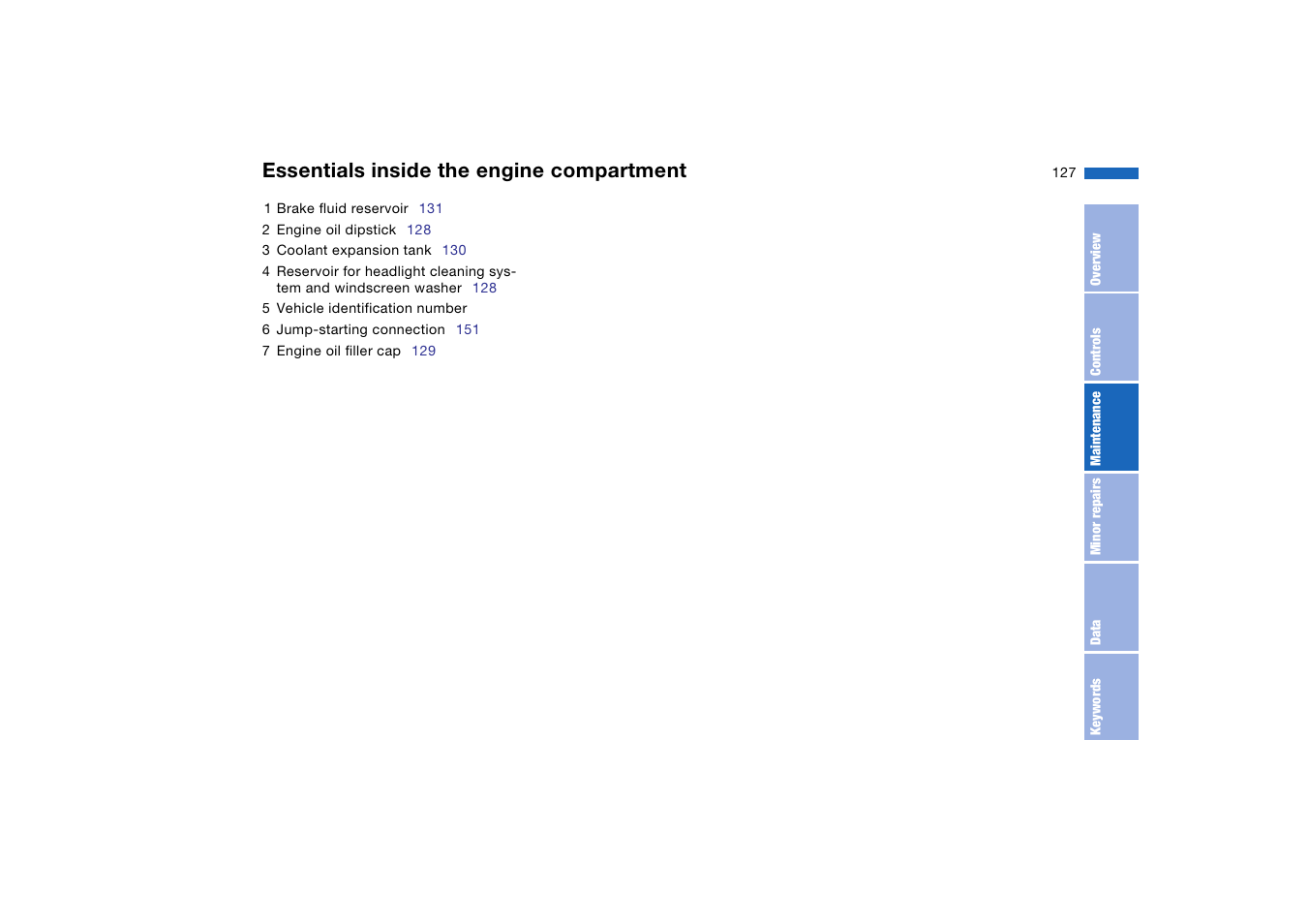 Essentials inside the engine compartment | BMW AG User Manual | Page 127 / 186