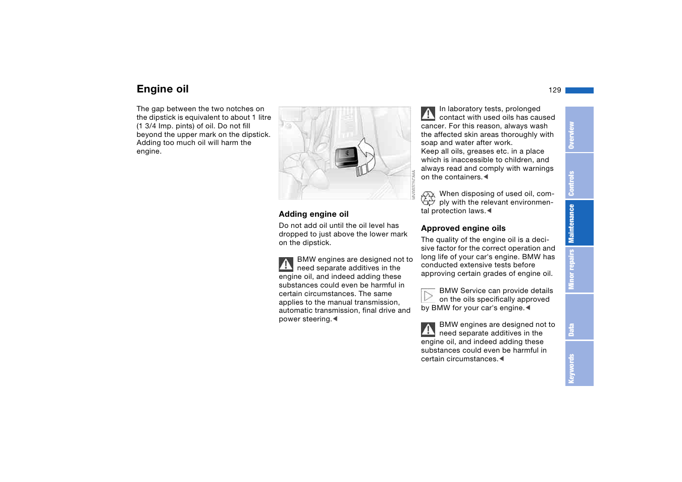 Engine oil | BMW AG User Manual | Page 129 / 186