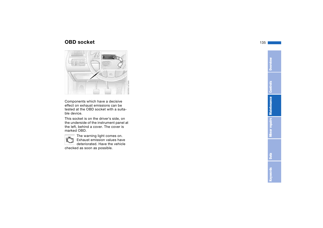 Obd socket | BMW AG User Manual | Page 135 / 186