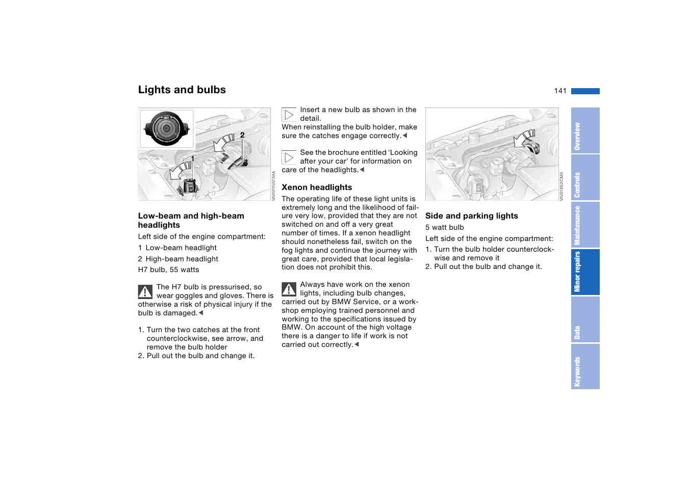 Lights and bulbs | BMW AG User Manual | Page 141 / 186