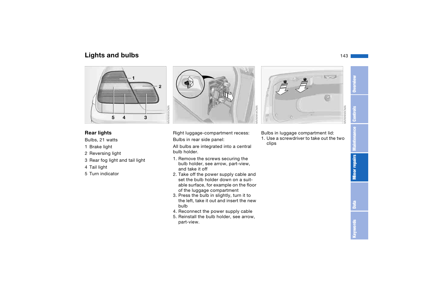 Lights and bulbs | BMW AG User Manual | Page 143 / 186