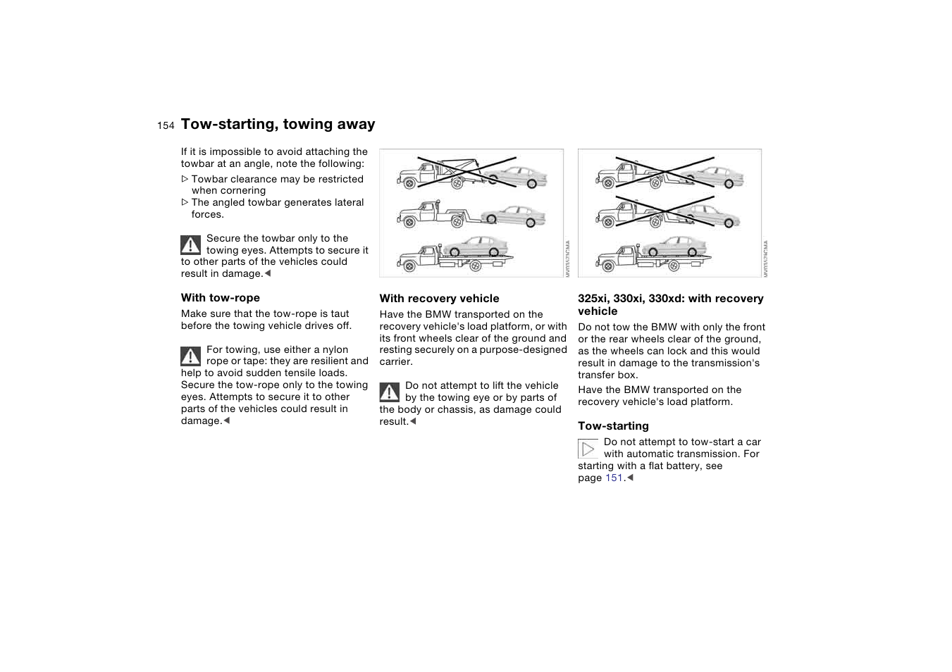 Tow-starting, towing away | BMW AG User Manual | Page 154 / 186