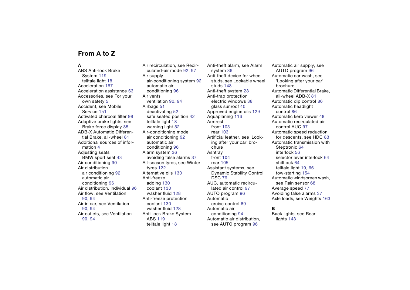 From a to z | BMW AG User Manual | Page 172 / 186