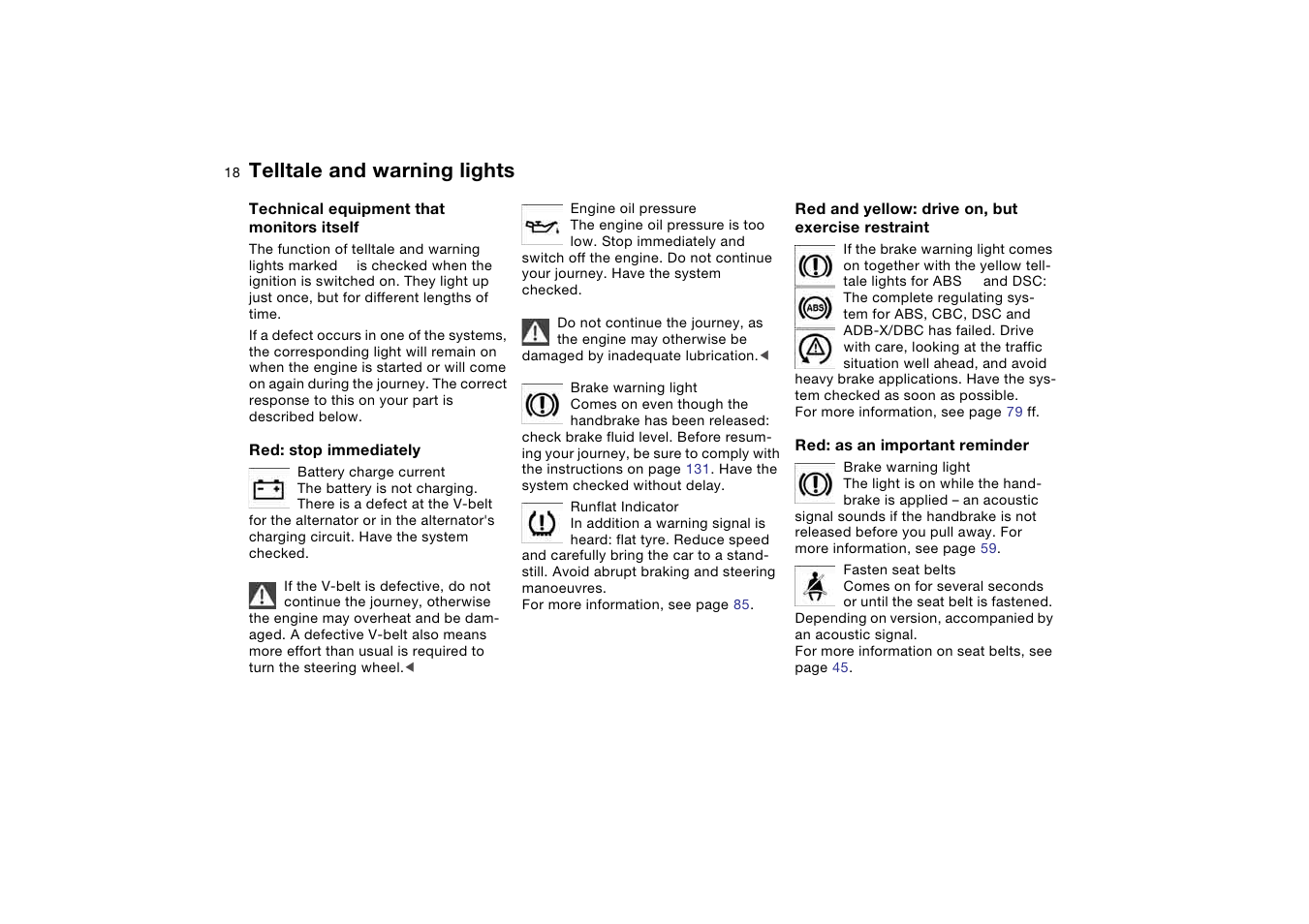 Telltale and warning lights | BMW AG User Manual | Page 18 / 186