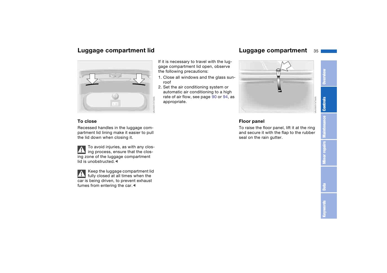 Luggage compartment, Luggage compartment lid | BMW AG User Manual | Page 35 / 186