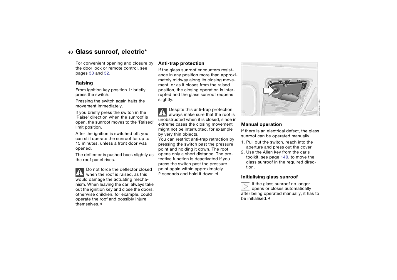 Glass sunroof, electric | BMW AG User Manual | Page 40 / 186