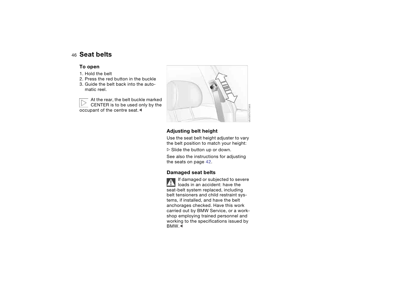 Seat belts | BMW AG User Manual | Page 46 / 186