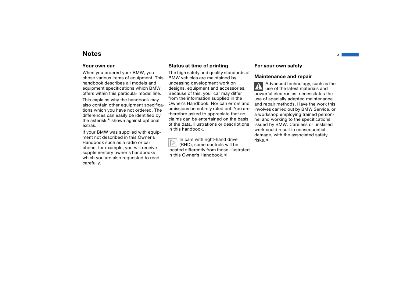 Your own car, Status at time of printing, For your own safety | BMW AG User Manual | Page 5 / 186