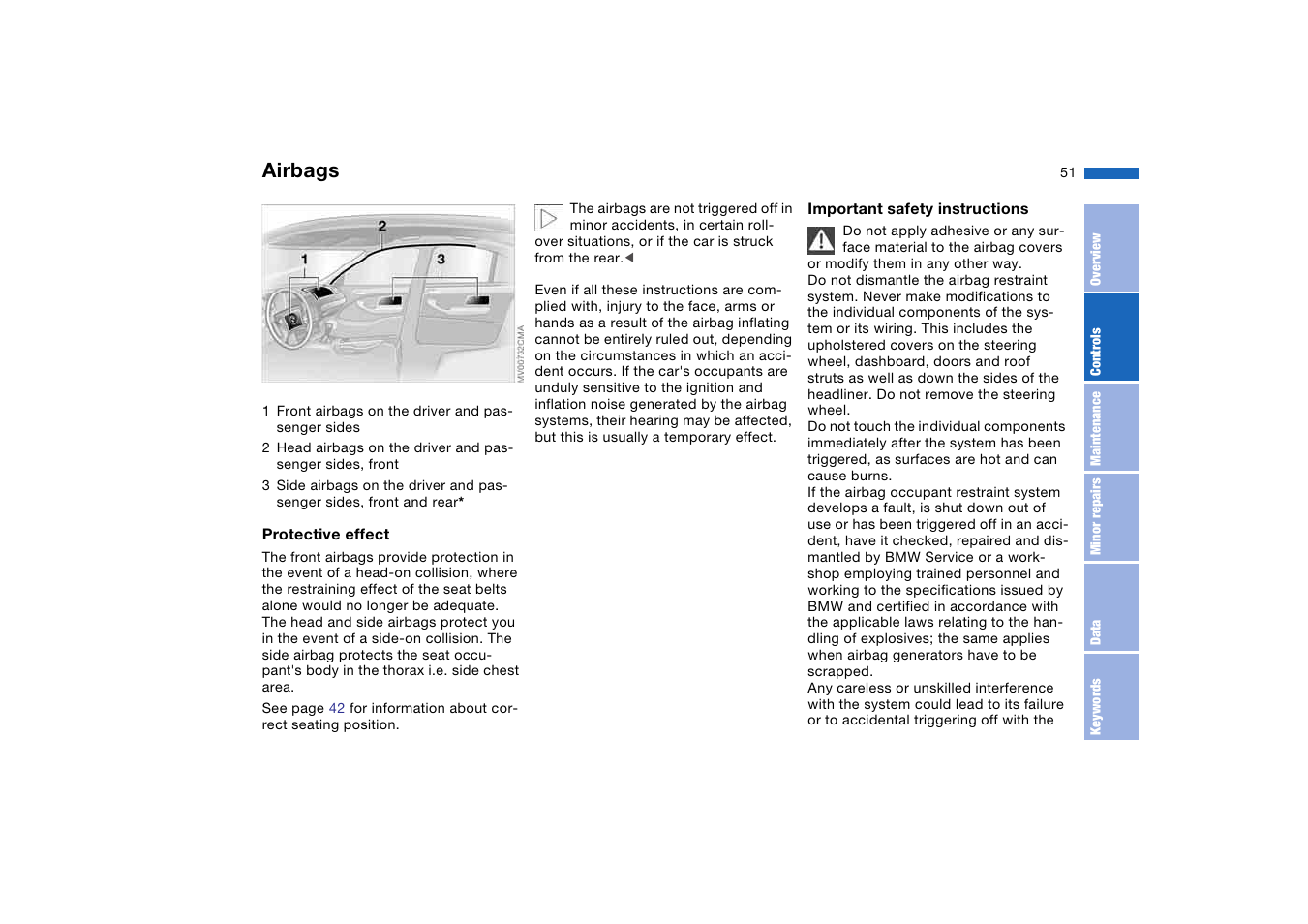 Safety systems, Airbags | BMW AG User Manual | Page 51 / 186