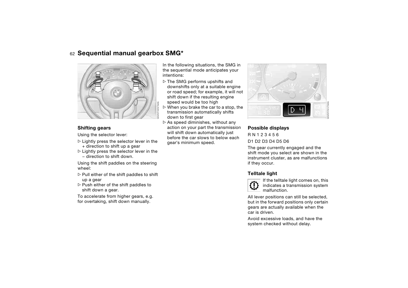 Sequential manual gearbox smg | BMW AG User Manual | Page 62 / 186