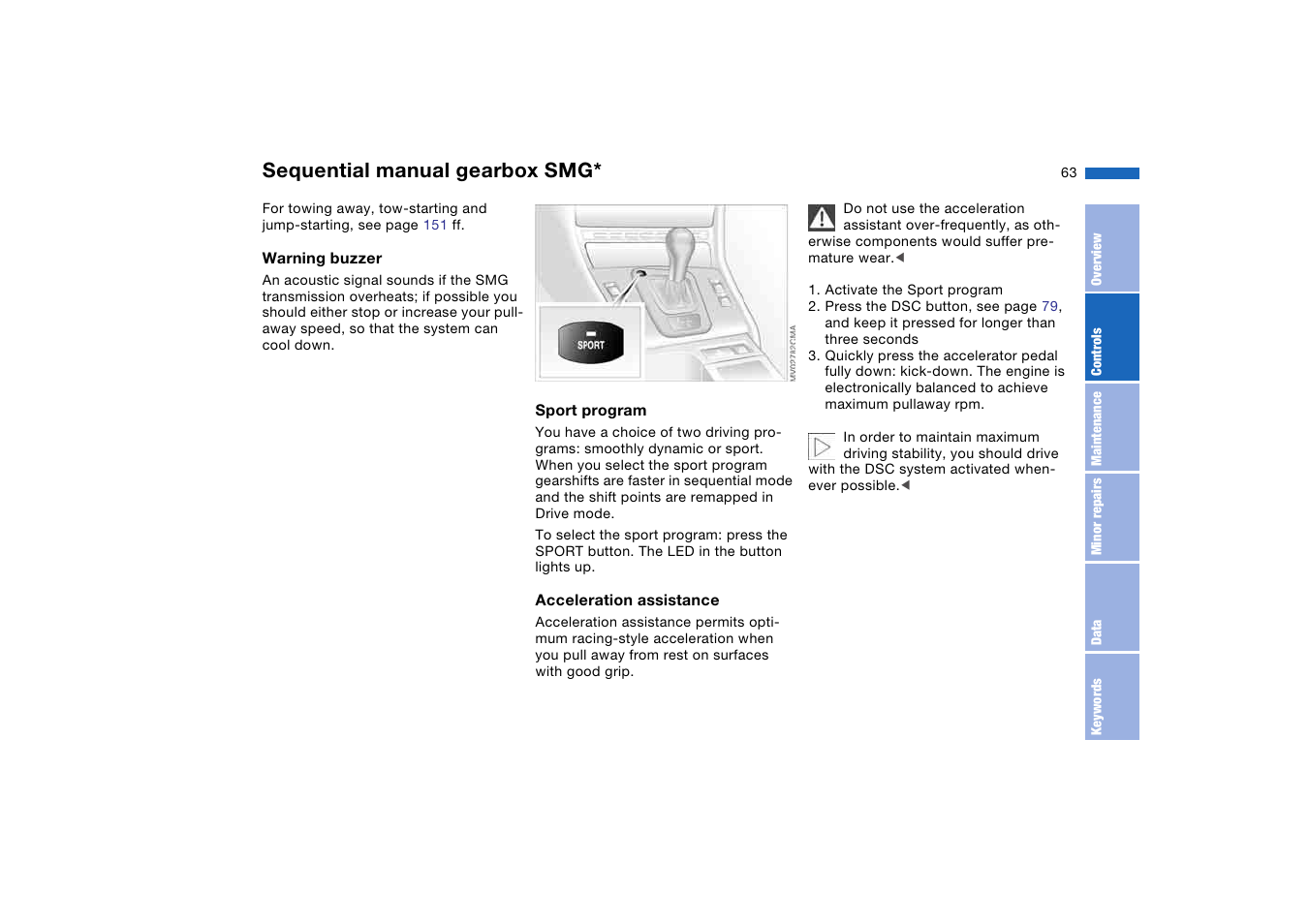 Sequential manual gearbox smg | BMW AG User Manual | Page 63 / 186