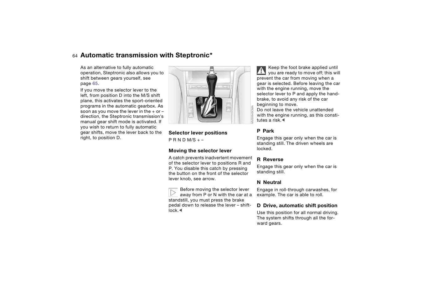 Automatic transmission with steptronic, Automatic transmission with, Steptronic | BMW AG User Manual | Page 64 / 186