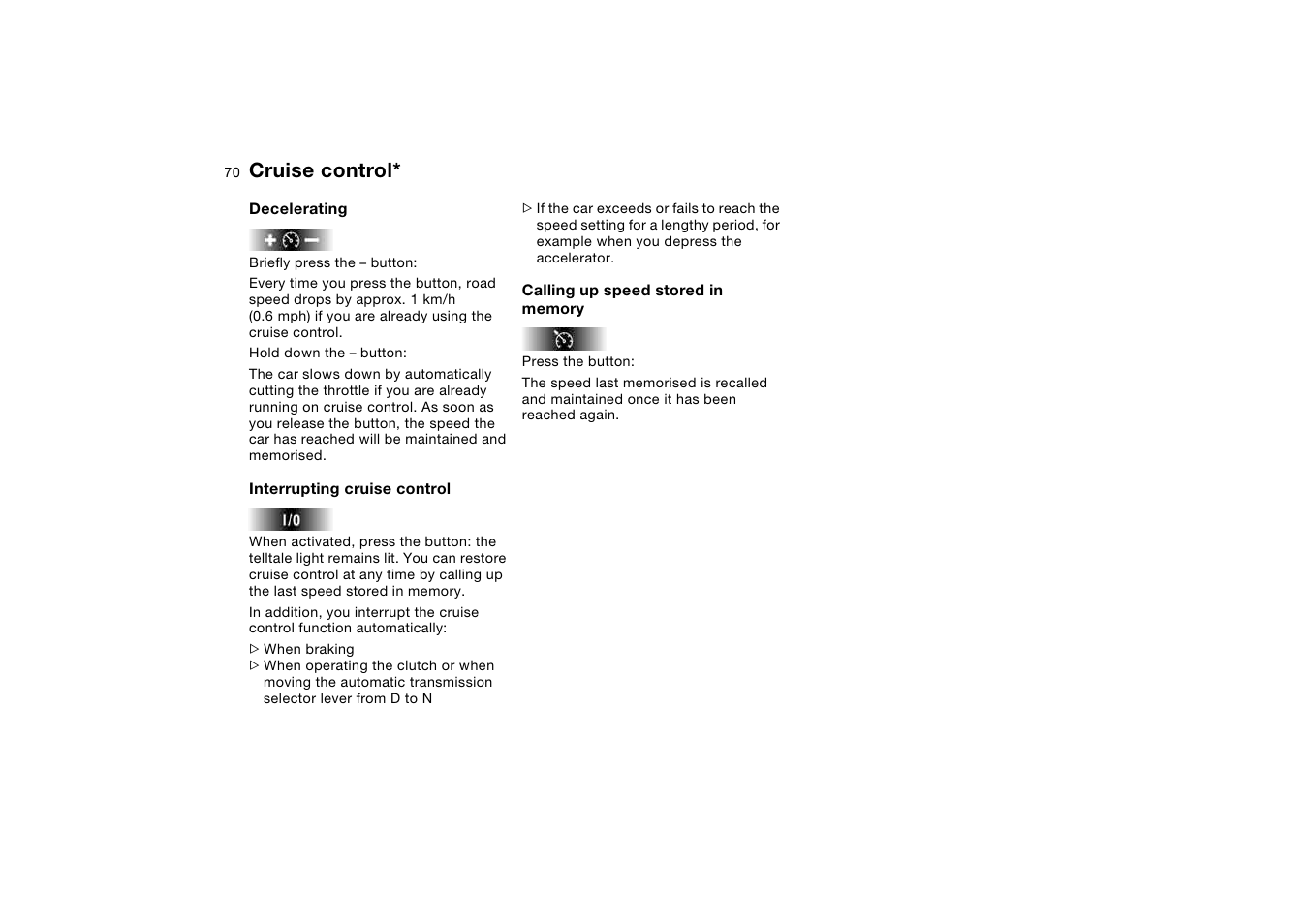 Cruise control | BMW AG User Manual | Page 70 / 186