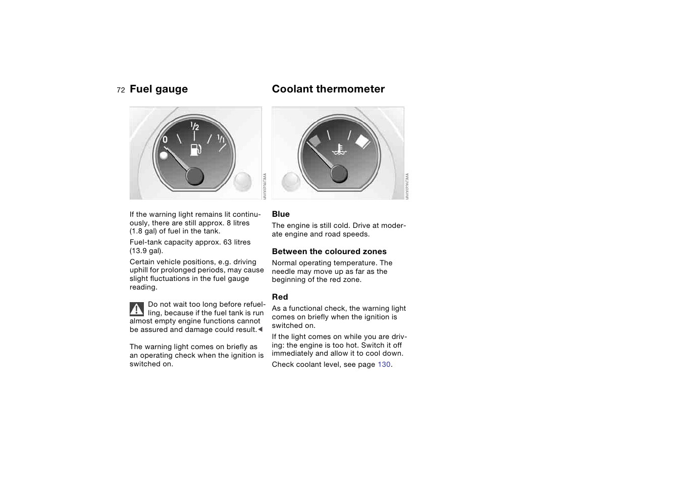 Fuel gauge, Coolant thermometer | BMW AG User Manual | Page 72 / 186