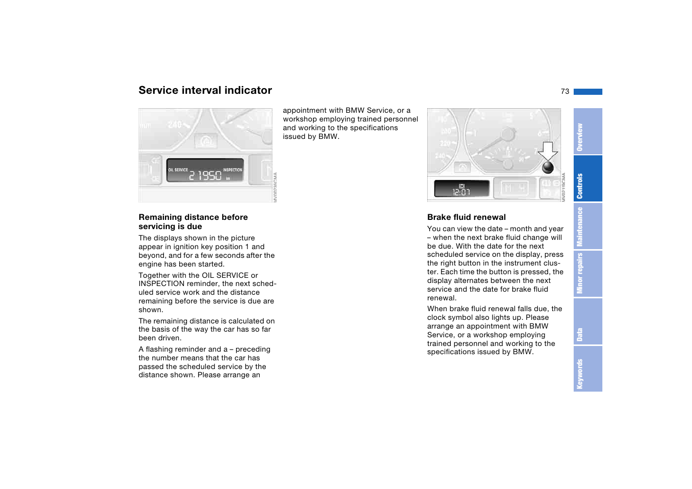 Service interval indicator, Service interval | BMW AG User Manual | Page 73 / 186