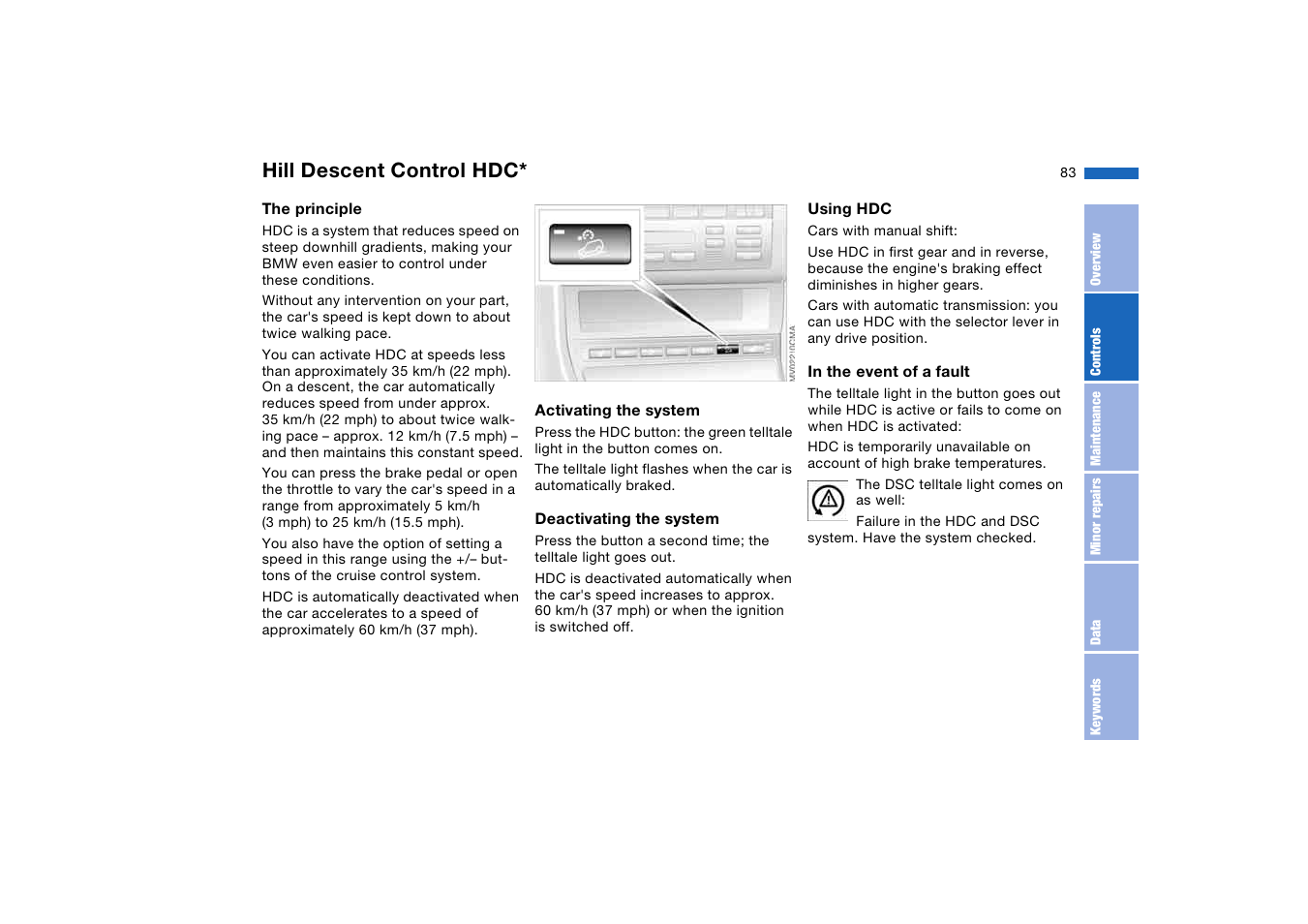 Hill descent control, Hill descent control hdc | BMW AG User Manual | Page 83 / 186