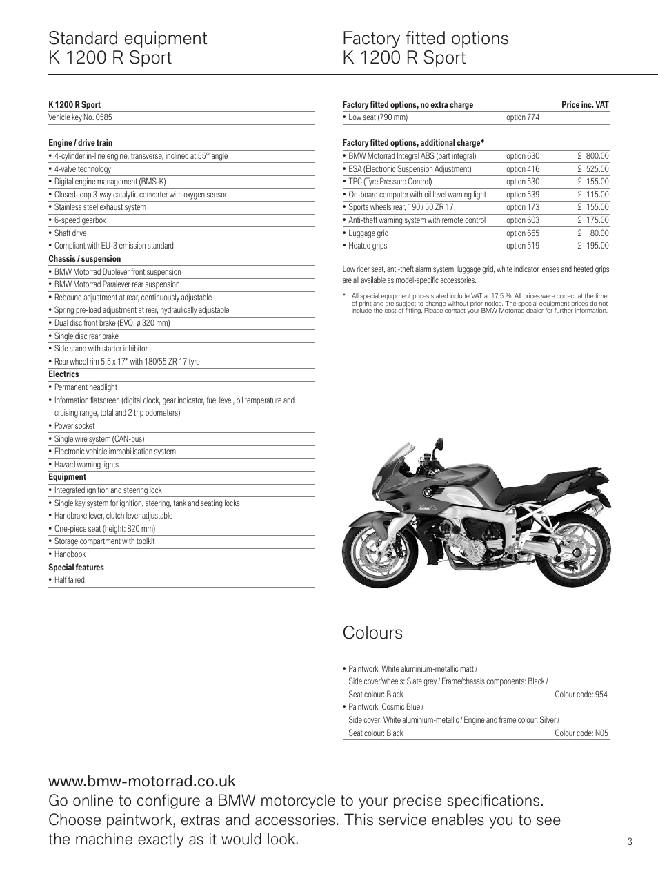 Colours | BMW MOTORRAD K 1200 R SPORT User Manual | Page 3 / 16