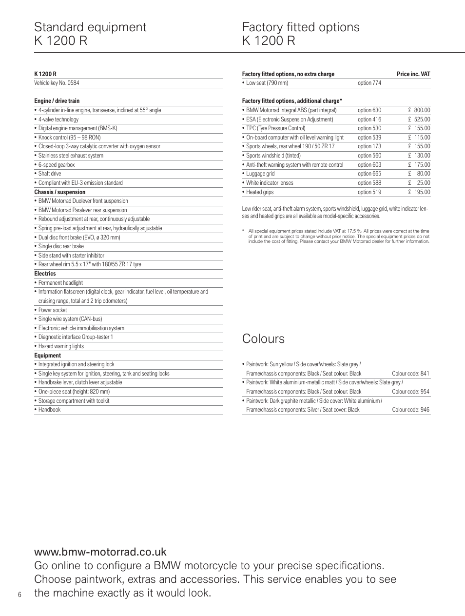 Colours | BMW MOTORRAD K 1200 R SPORT User Manual | Page 6 / 16