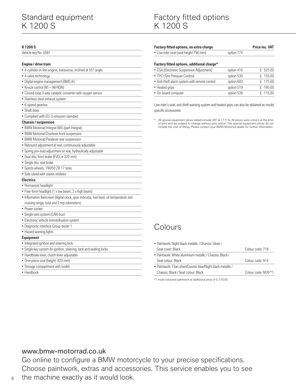 Colours | BMW MOTORRAD K 1200 R SPORT User Manual | Page 8 / 16