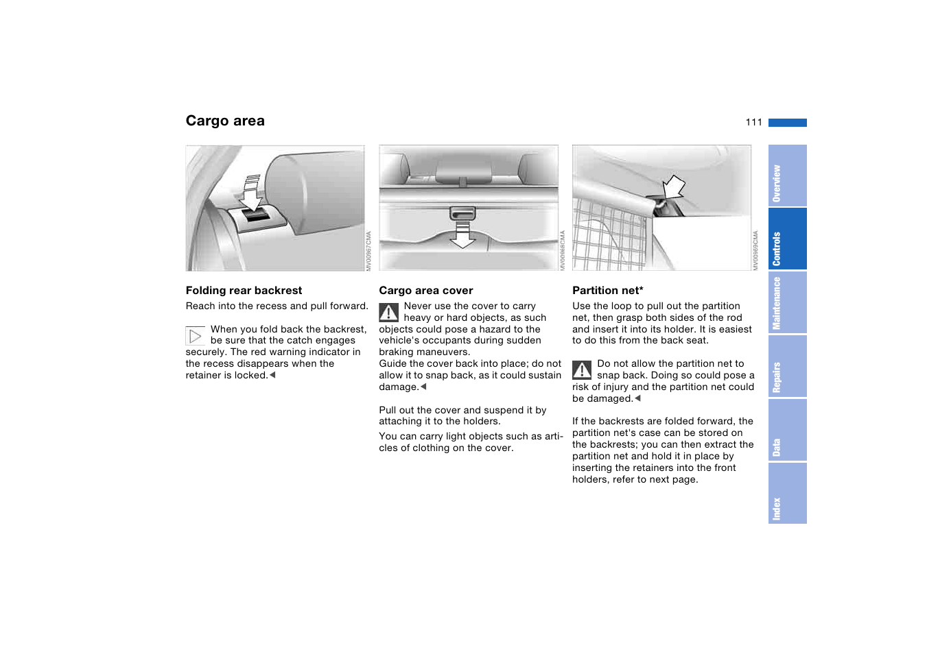 Cargo area | BMW 325XI User Manual | Page 111 / 178