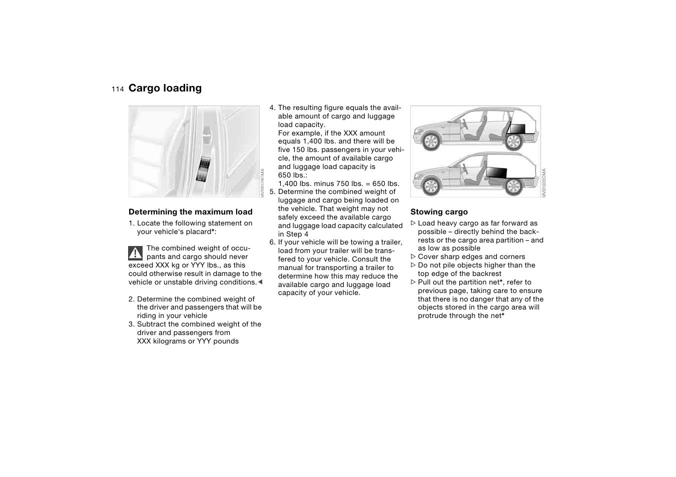 Cargo loading | BMW 325XI User Manual | Page 114 / 178