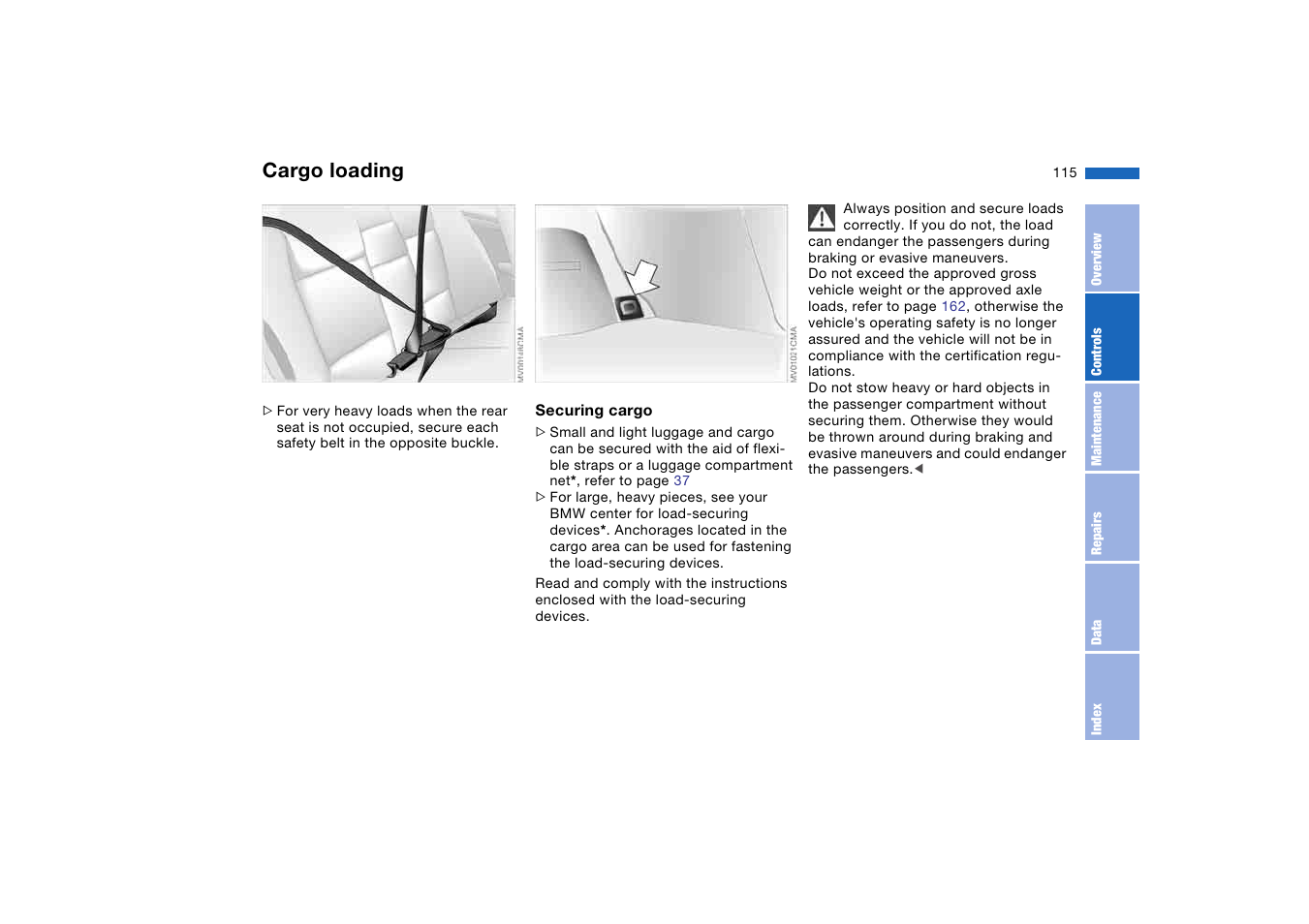 Cargo loading | BMW 325XI User Manual | Page 115 / 178