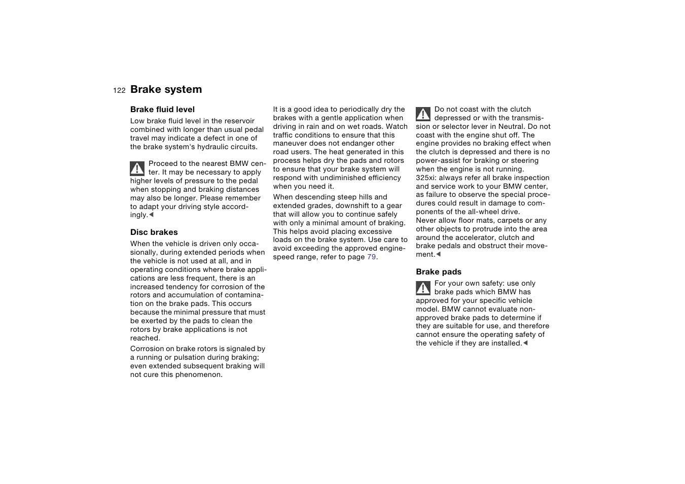 Brake system | BMW 325XI User Manual | Page 122 / 178