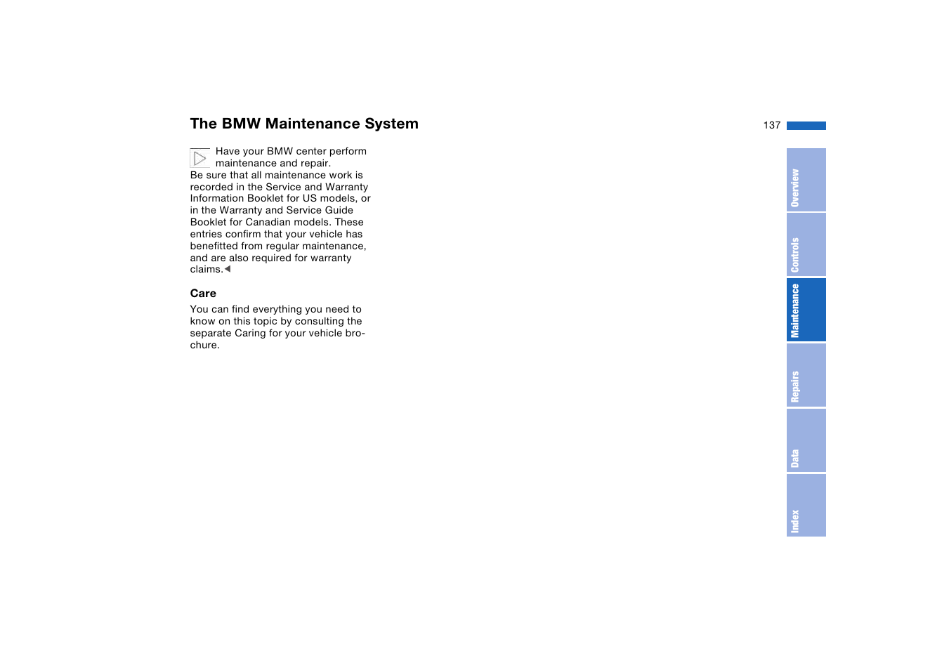 The bmw maintenance system | BMW 325XI User Manual | Page 137 / 178