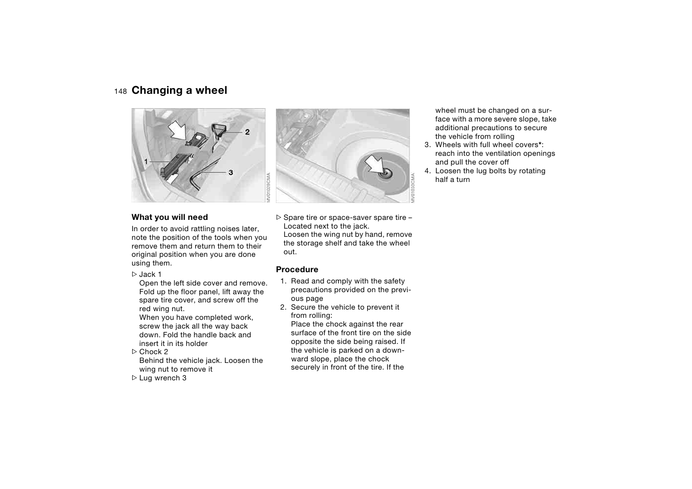 Changing a wheel | BMW 325XI User Manual | Page 148 / 178