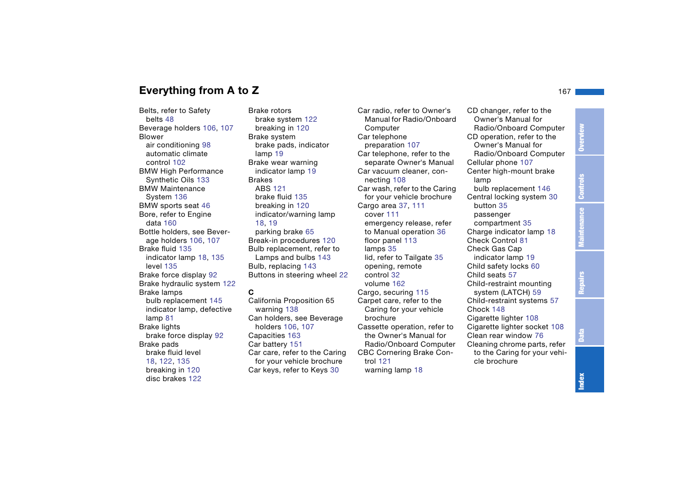 Everything from a to z | BMW 325XI User Manual | Page 167 / 178