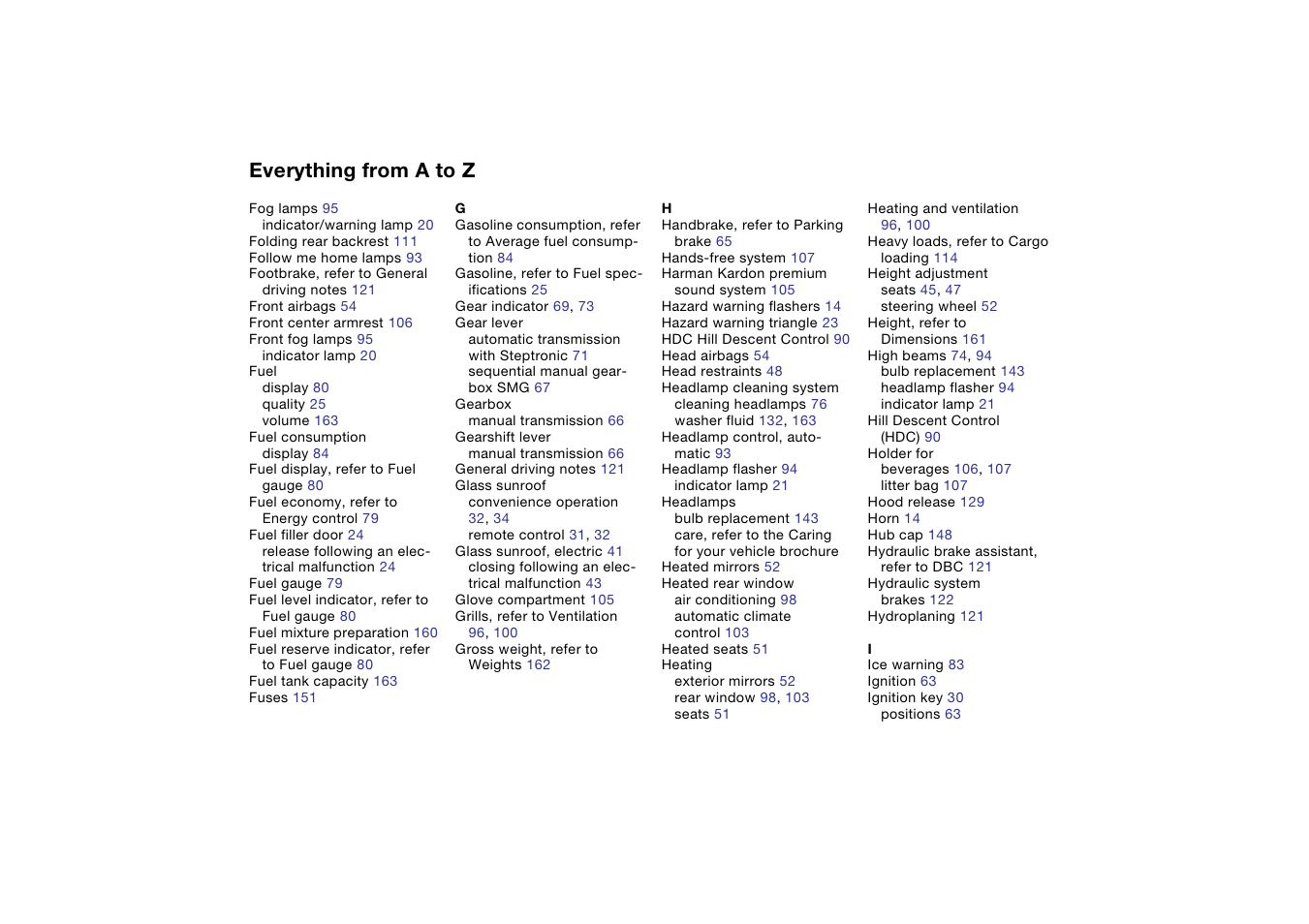 Everything from a to z | BMW 325XI User Manual | Page 170 / 178